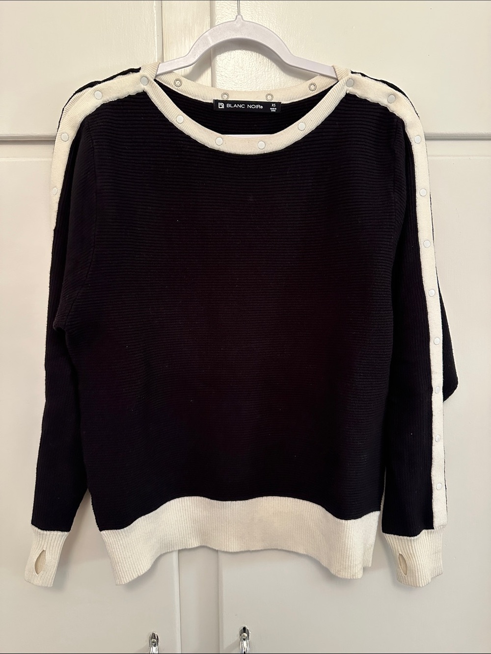 EUC Blanc Noir Boatneck Black and White Ribbed Sweater